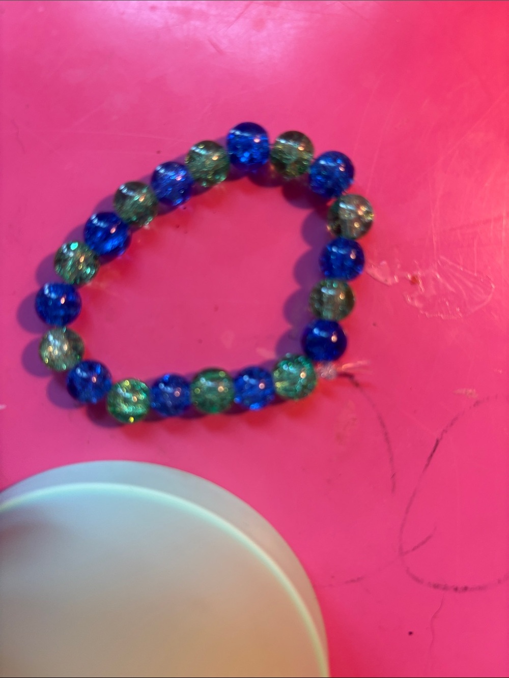 Kids Blue & Green Beaded Stretch Bracelet